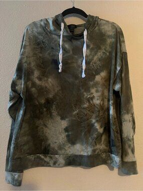 Orange Riss hooded sweatshirt Women 1X drawstring stretch micro-knit- tie-dye.